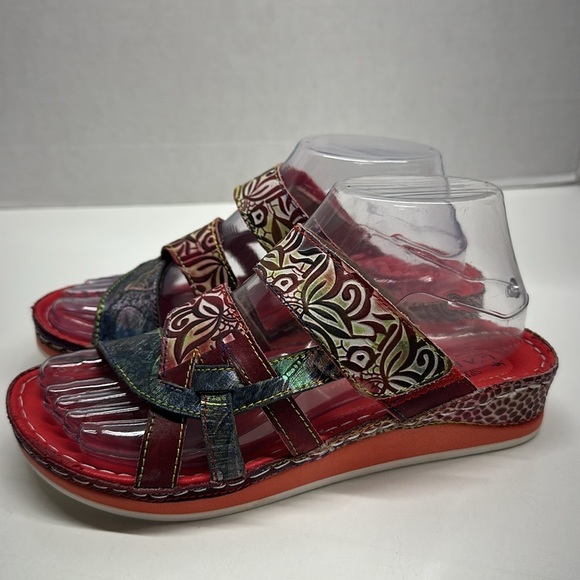 L'Aritste by Spring Step Caiman Sandals Shoes Open Toe Leather Floral Size 37 7 - Picture 1 of 9
